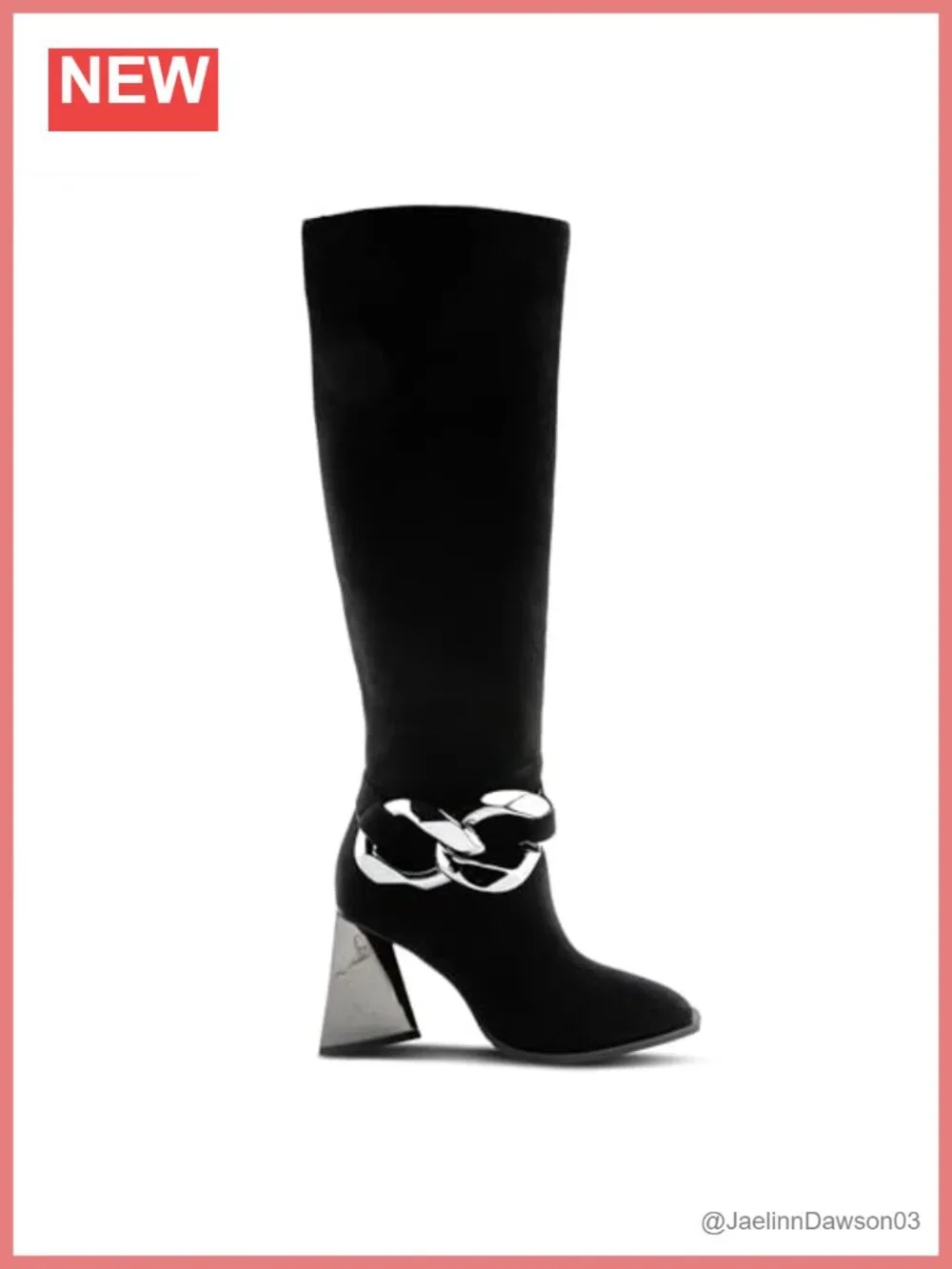 Vegan Microsuede Knee High Boots with Mirrored Triangular Heel and Zipper